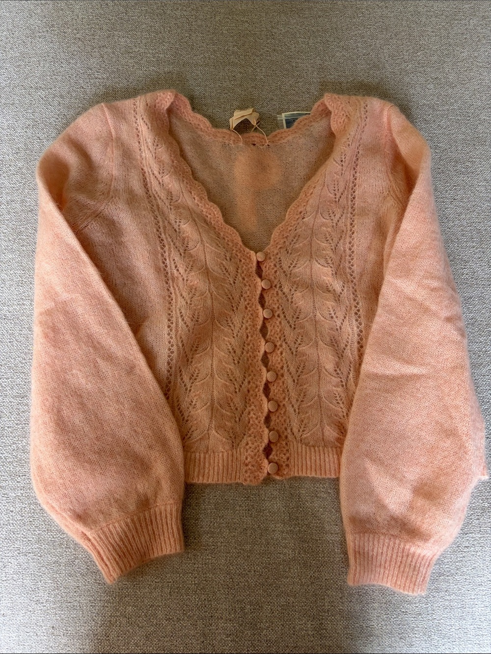 Camila Coelho Peach Cable-Knit V-Neck Cardigan